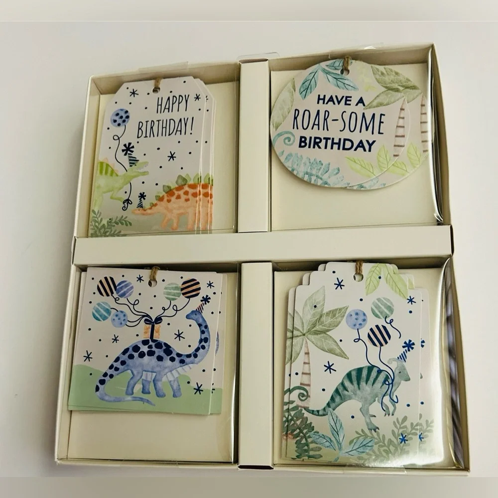 New 25 C & C Dinosaur Gift Tags with Strings Metallic Designs on Both Sides